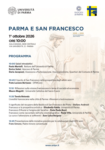 Convegno “Parma e San Francesco” - giovedì 1 ottobre dalle ore 10.00, Aula Magna, via Università 12